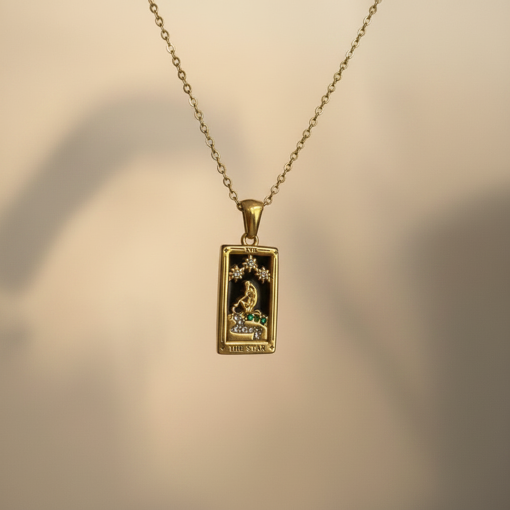 Amuleto Arcano La Estrella – Collar colgante acero inoxidable chapado oro 18K