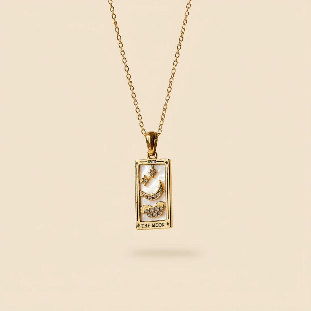 Amuleto Arcano La Luna – Collar colgante acero inoxidable chapado oro 18K